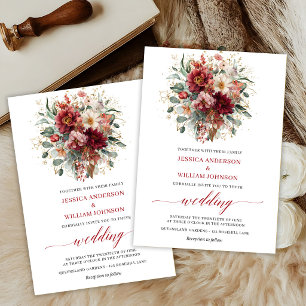 Convite Casamento Floral Bohemiano de Outono Marsala Eucal