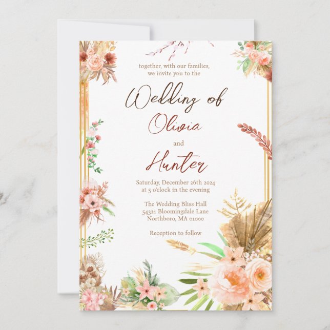 Convite Casamento Floral Boho  (Frente)