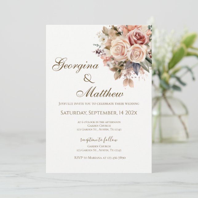 Convite Casamento floral Boho (Em pé/Frente)