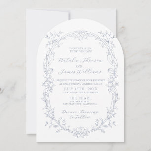 Convite Casamento Floral Boho Arqueado Dusty Blue Old Mone
