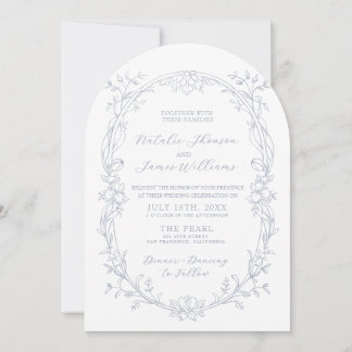 Convite Casamento Floral Boho Arqueado Dusty Blue Old Mone