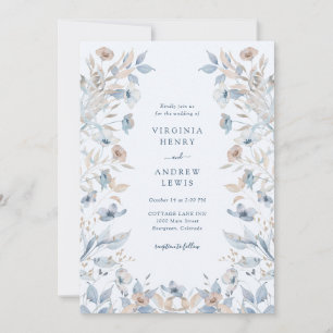 Convite Casamento Floral Boho Azul