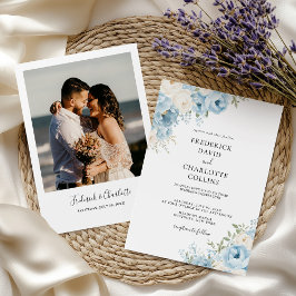 Convite Casamento Floral Boho Azul Empoeirado