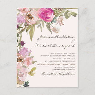 Convite Casamento Floral Boho Blush Rosa Lavanda