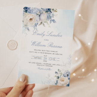 Convite Casamento Floral Boho Boho Dusty Blue Watercolor