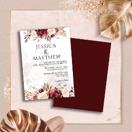 Convite Casamento Floral Boho Borgonha