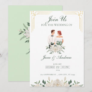 Convite Casamento Floral Boho Branco e Verde