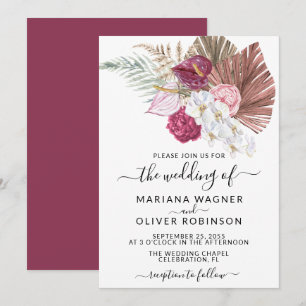 Convite Casamento Floral Boho Branco Orquídeas Bege Burgun