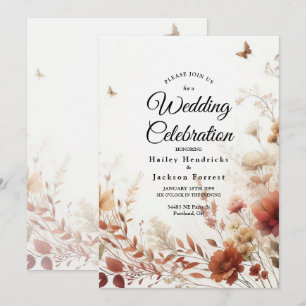 Convite Casamento Floral Boho Browns com Borboletas