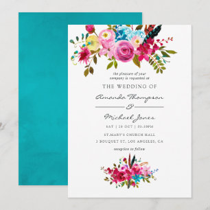 Convite Casamento Floral Boho Chic Aquarela