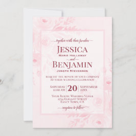 Convite Casamento Floral Boho Chic Rosa Elegante