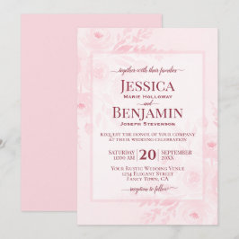 Convite Casamento Floral Boho Chic Rosa Elegante
