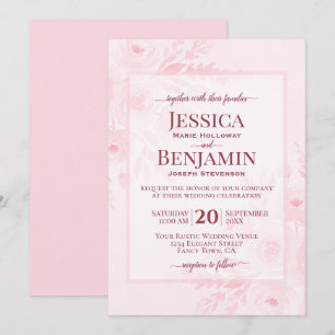 Convite Casamento Floral Boho Chic Rosa Elegante