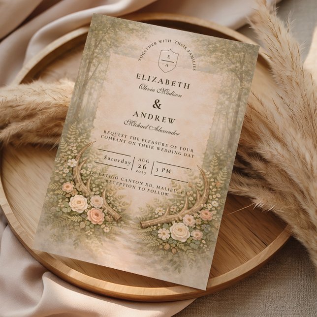 Convite Casamento Floral Boho Chifre de Veado (Criador carregado)