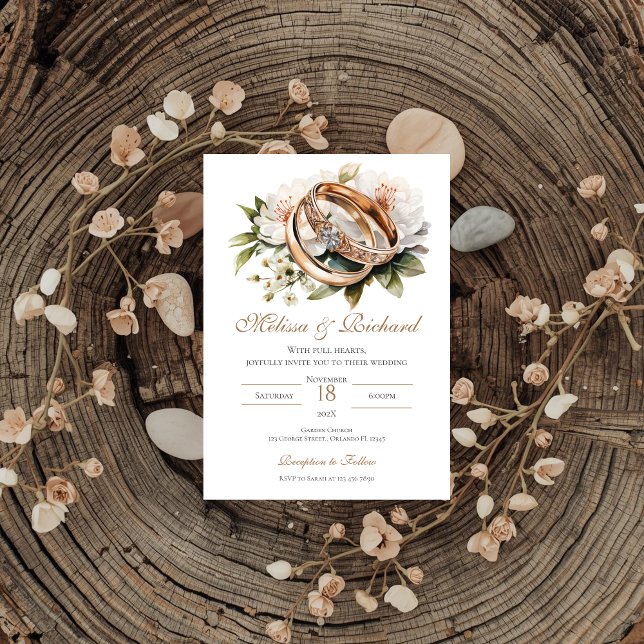 Convite Casamento Floral Boho com aliança (Criador carregado)