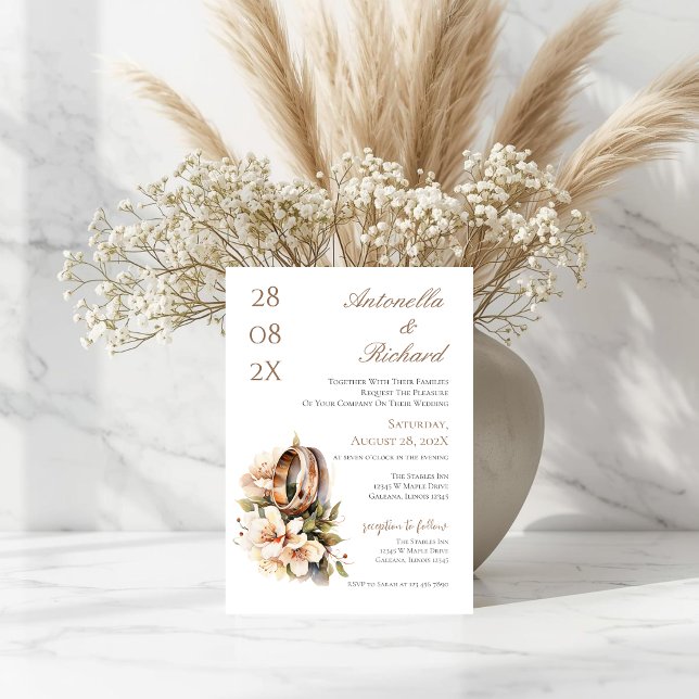 Convite Casamento floral boho com anéis (Criador carregado)