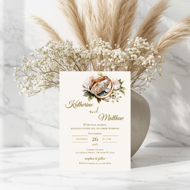 Convite Casamento floral boho com anéis (Criador carregado)