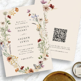 Convite Casamento Floral Boho com Código QR
