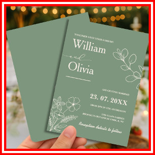 Convite Casamento Floral Boho com Folhagem Verde Salgueiro