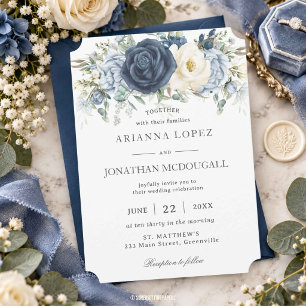 Convite Casamento Floral Boho Dusty Blue Navy Marfim Sage