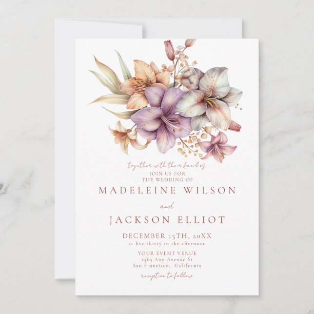 Convite Casamento Floral Boho Elegante de Outono  (Frente)