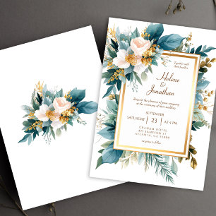 Convite Casamento Floral Boho Elegante em Jardim Dourado e
