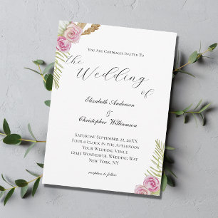 Convite Casamento Floral Boho em Rosa Verde Marrom Aquarel