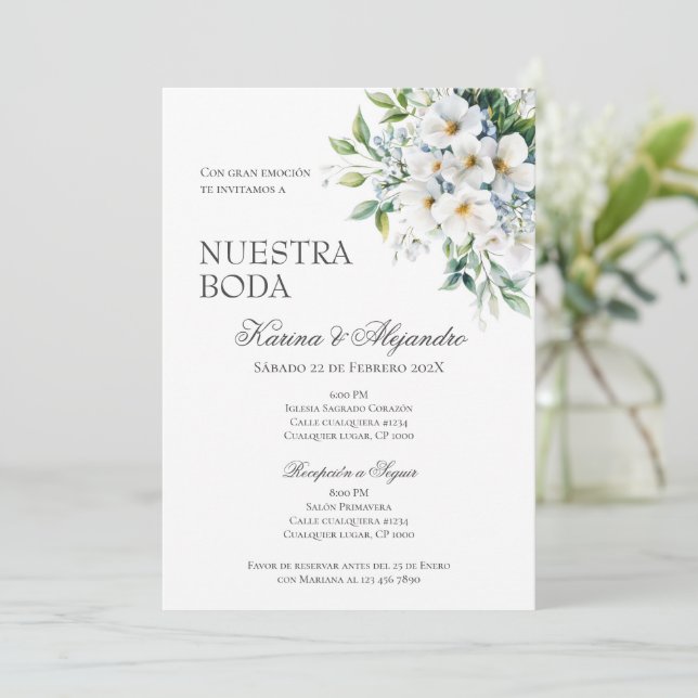 Convite Casamento Floral Boho Espanhol (Em pé/Frente)