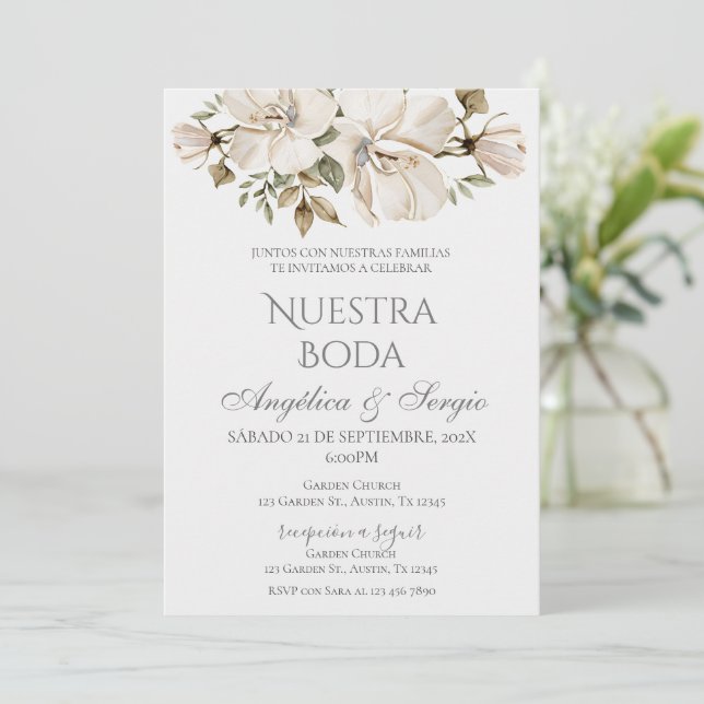 Convite Casamento Floral Boho Espanhol (Em pé/Frente)