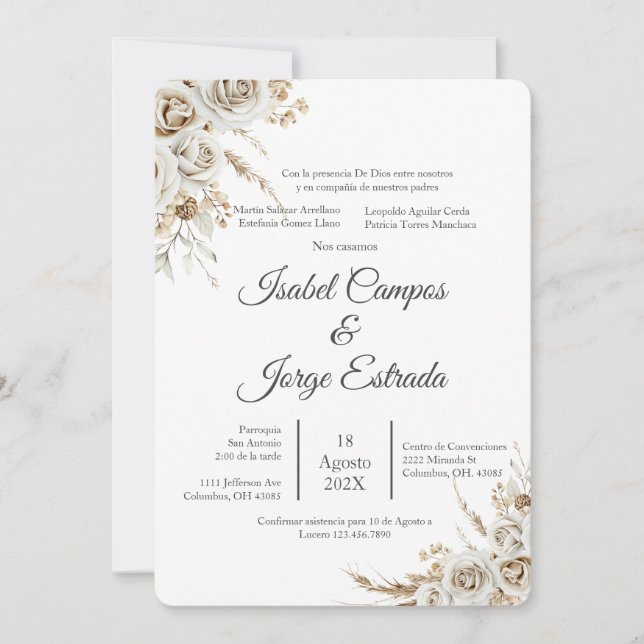 Convite Casamento Floral Boho Espanhol (Frente)