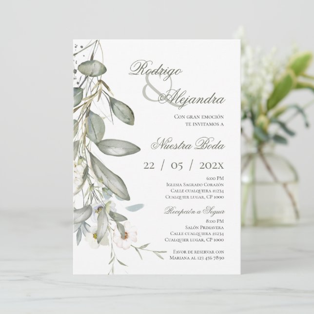 Convite Casamento Floral Boho Espanhol (Em pé/Frente)