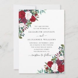 Convite Casamento floral Boho. Flores elegantes vermelhas