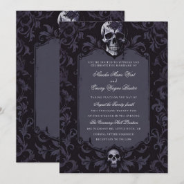 Convite Casamento Floral Boho Gótico Roxo Escuro Caveira