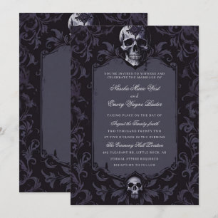 Convite Casamento Floral Boho Gótico Roxo Escuro Caveira