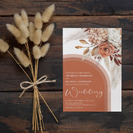 Convite Casamento Floral Boho Laranja Queimado & Grama Pam