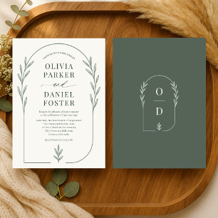 Convite Casamento Floral Boho Marfim Verde Salvia Minimali