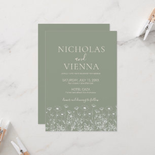 Convite Casamento Floral Boho Minimalista Verde Salvia Ele