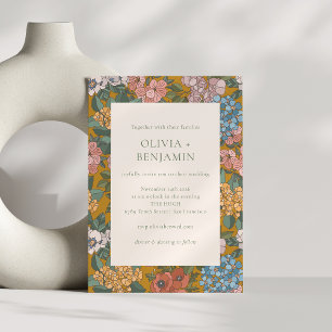 Convite Casamento Floral Boho Moderno Amarelo Mostarda Ter