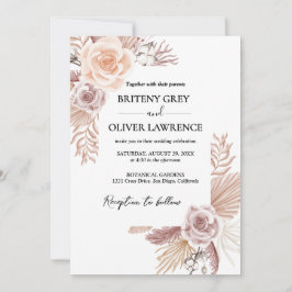 Convite Casamento Floral Boho Neutro Rústico