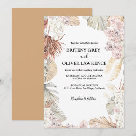 Convite Casamento Floral Boho Neutro Rústico