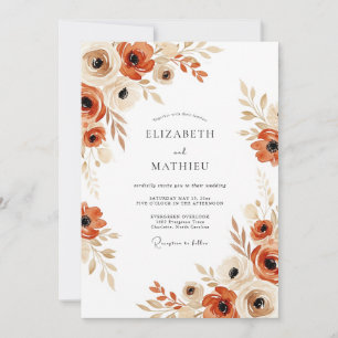Convite Casamento Floral Boho Outonal em Terracota