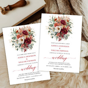 Convite Casamento Floral Boho Outono Eucalipto Marrom Escu