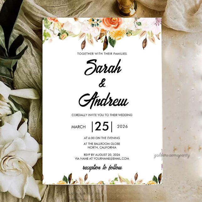 Convite Casamento Floral Boho Outono Terracota (Boho Autumn Floral Wedding Invitation)