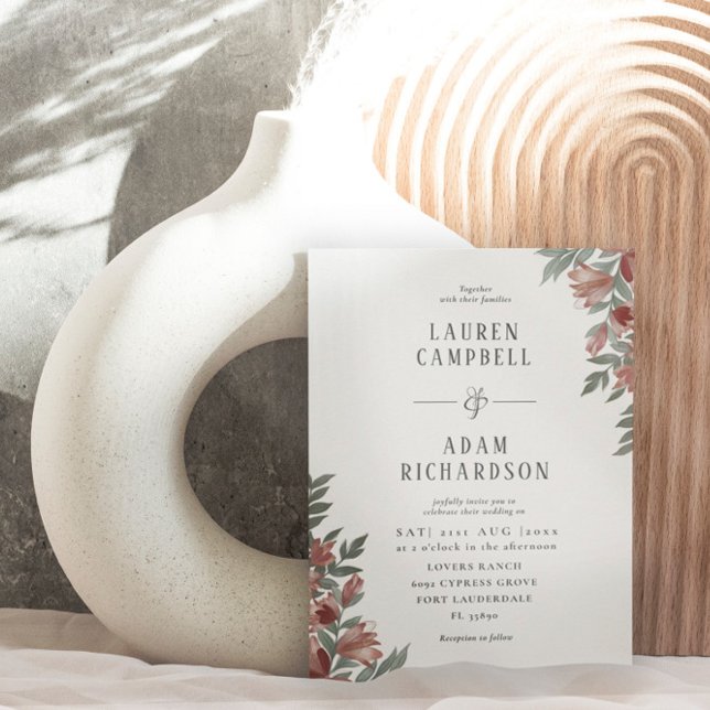Convite Casamento Floral Boho Outono Terracota (Criador carregado)