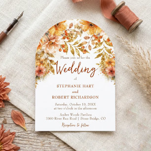 Convite Casamento Floral Boho Outono Terracota Dourado Bri