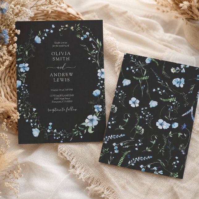 Convite Casamento Floral Boho Preto (Criador carregado)