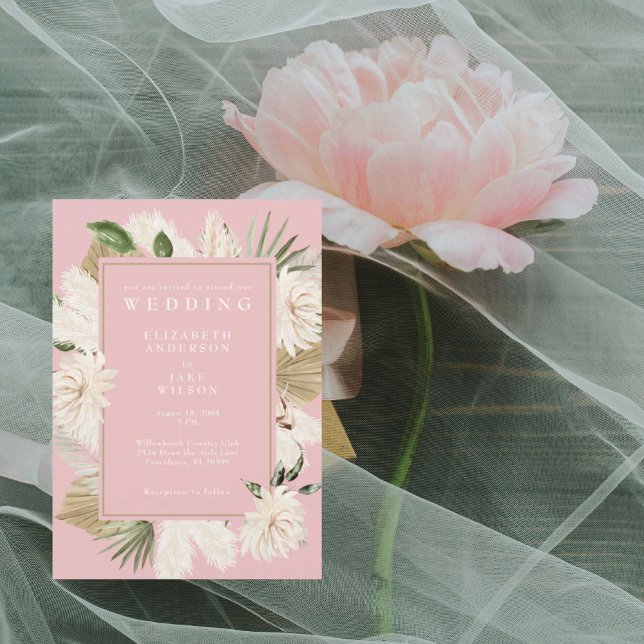 Convite Casamento Floral Boho Rosa (Criador carregado)