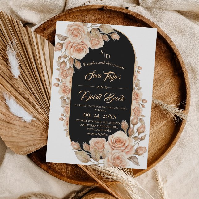 Convite Casamento Floral Boho Roses Dourado (Criador carregado)