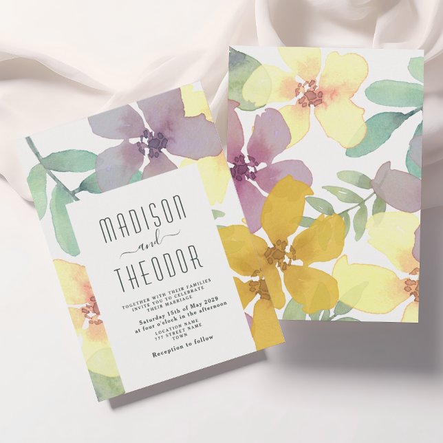 Convite Casamento Floral Boho Roxo Amarelo (Criador carregado)