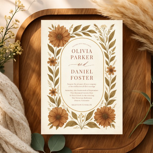 Convite Casamento Floral Boho Rústico de Outono (Criador carregado)